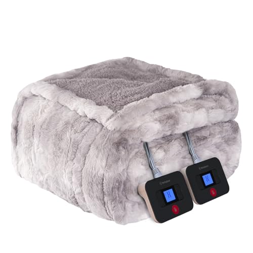 Westinghouse Queen Size Heated Faux Fur Blanket Light Grey - 10 Temp Levels