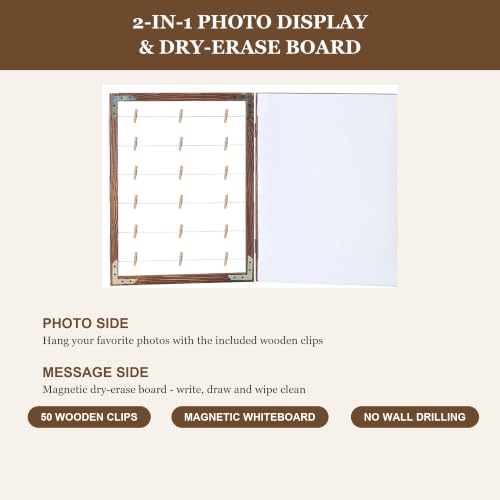 2-in-1 Photo Display Board with Clips & Magnetic Whiteboard - Farmhouse Style