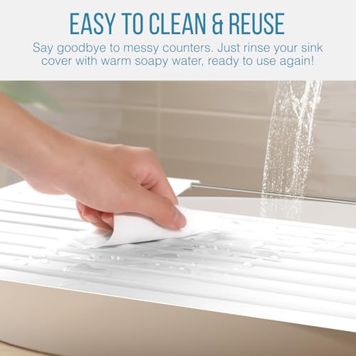 Large White Bathroom Sink Cover & Silicone Makeup Mat - 22x15 Inch, Heat Resistant 400°F, Foldable Countertop Protector