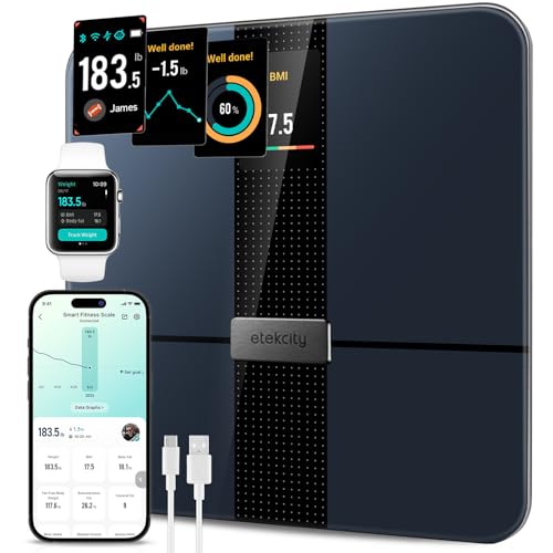 Etekcity Smart Body Weight & Fat Scale with Wi-Fi, BMI, 9 Metrics, Black-Color Screen, 11.8 x 11.8 in