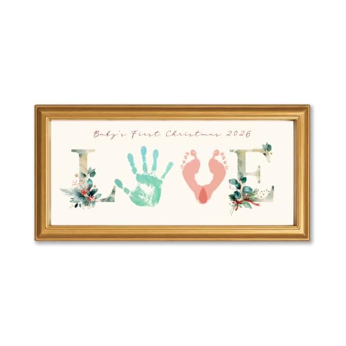 TwoDays Baby First Christmas Handprint Love Frame Kit - Gold MDF Display