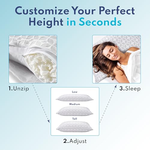 BLISSY Classic Queen Adjustable Memory Foam Pillow with Cooling Gel - Shredded Support