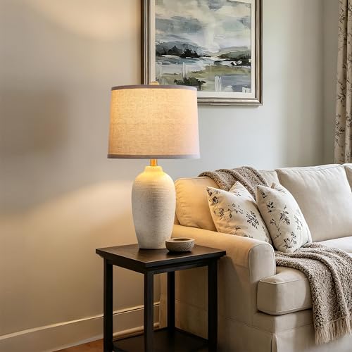 AIEAMPDO 25-Inch Modern Farmhouse Ceramic Table Lamp - Beige White
