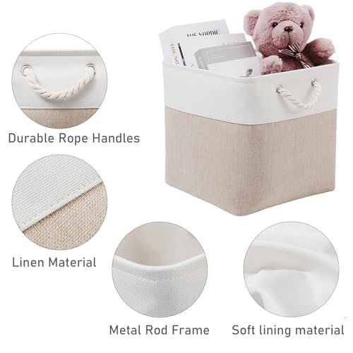 White & Beige 12x12 Inch Collapsible Cube Storage Bins - 6 Pack Organizer