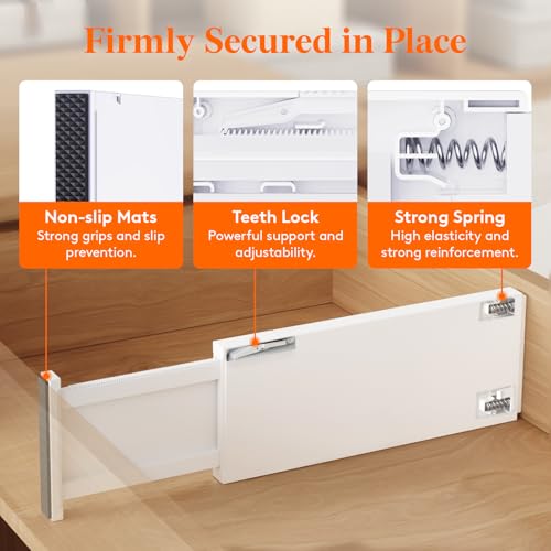 Adjustable Drawer Dividers 5 Inch Tall, Expandable & Non-Slip, Fits 13.5-22 Inches Deep Drawers — Variation of 5/5"H, 13.5-22"L