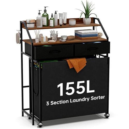 Laundry Sorter with 3 Sections and 2 Drawers - 2 Tier Rolling Organizer