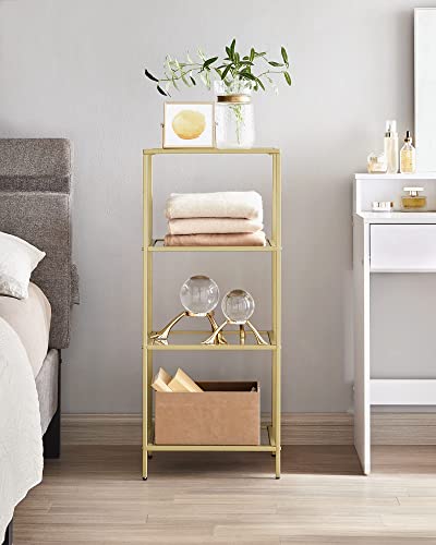 VASAGLE Gold 4-Tier Glass & Steel Bookshelf, Modern Narrow Bookcase