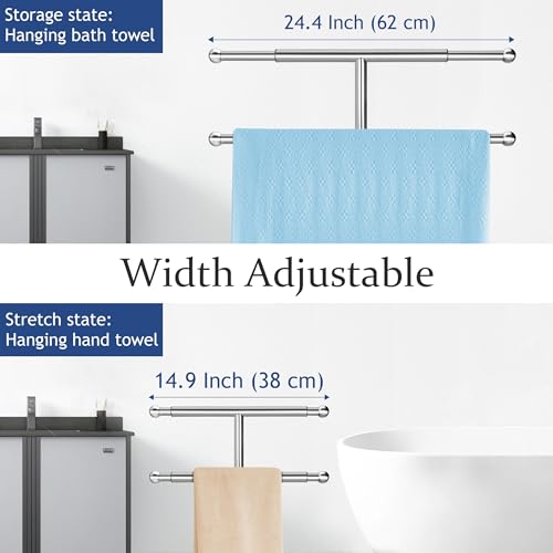 Silver 40'' Stainless Steel Towel Rack with Marble Base, 2-Tier Adjustable