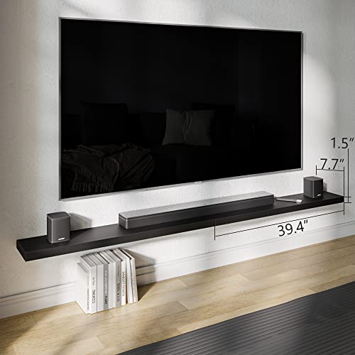 40-Inch Black Floating Wall Shelves Set of 2 - Extra-Wide Display Shelves with Invisible Brackets, Modern MDF Design, Versatile for Home & Office