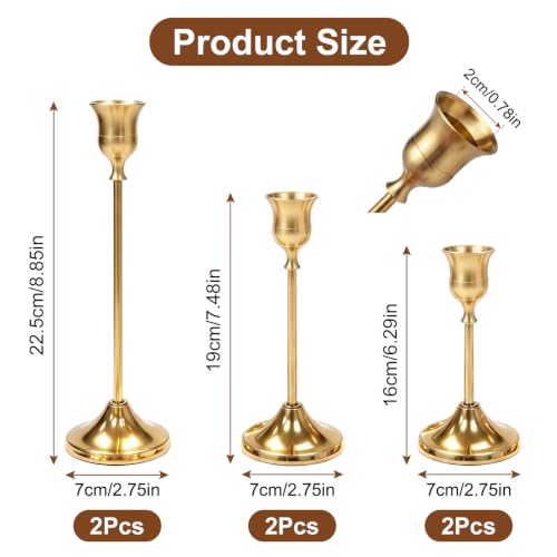 FrutPunch 6-Piece Brass Gold Taper Candle Holders Set (2x each of 6.3, 7.5, 8.8 in) – Vintage? Modern Wrought Metal