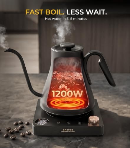 Epeios Gooseneck Electric Kettle 1°F Temp Control 1200W 0.9L Black