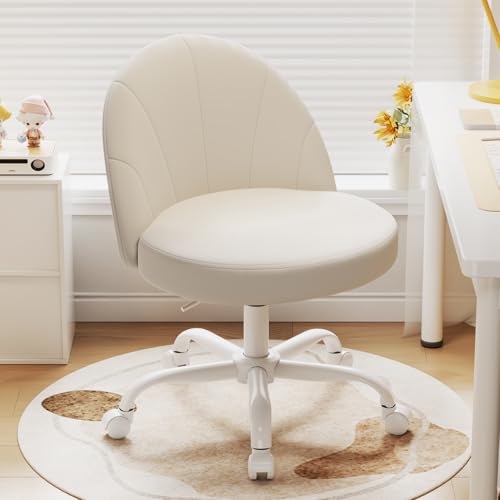 Velvet Vanity Chair - White Swivel Desk Chair with Height Adjustment & Space-Saving Design