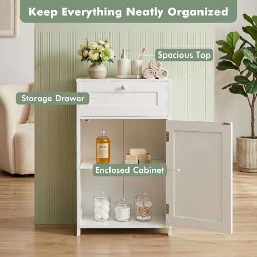 GIANTEX Bathroom Floor Cabinet with Door and Drawer - White, 13.5 x 17 x 30.5 Inches