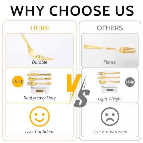 Gold Disposable Plastic Cutlery Set - 500 Pieces Forks Knives Spoons for Parties