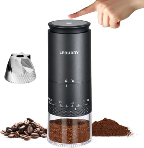 LEBURRY Black Portable Burr Coffee Grinder for Travel & Camping