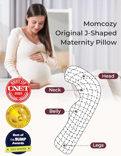 Momcozy J-Shaped Cooling Pregnancy Pillow with Deep Grey Cover – Supportive Maternity Pillow for Sleeping & Comfort