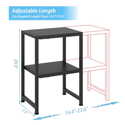 2-Tier Expandable Metal Shelving Unit - Black, 11.02"D x 23.62"W x 20.87"H, Adjustable Kitchen & Garage Organizer