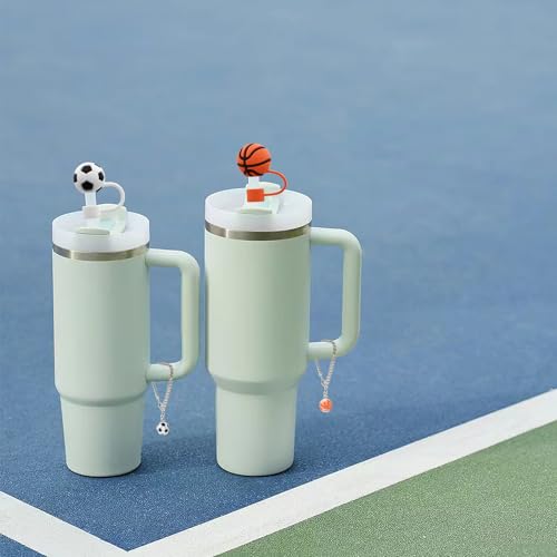 RENUIS Soccer Ball Silicone Straw Topper & Charm Chain for Stanley Cups - Soccer Ball1