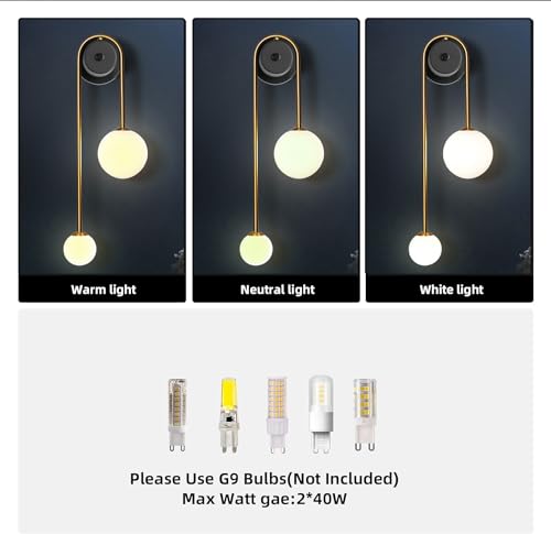 Modern Wall Sconce Set of 2 Mid Century Black Gold Lamp with Milk