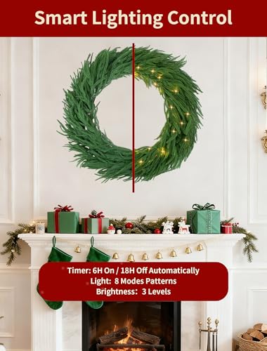 NUPTIO 36 Inch Large Outdoor Prelit Norfolk Pine Christmas Wreath (120 cm)
