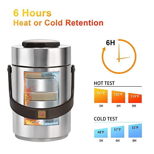 Pawovdeq 67 oz Stainless Steel Vacuum Insulated Soup Food Thermo with 3-Compartment Bento, Silver