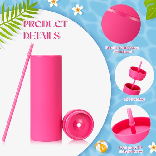 Baderke 4-Pack 16 oz Pink Skinny Tumblers with Lids & Straws - Gradient Colors