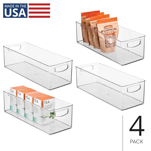 Stackable Pantry Storage Bins with Handles - Set of 4, Clear