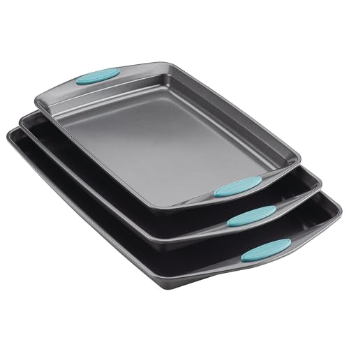 Rachael Ray Agave Blue Grips Nonstick 3-Piece Cookie Pan Set - Baking Sheets
