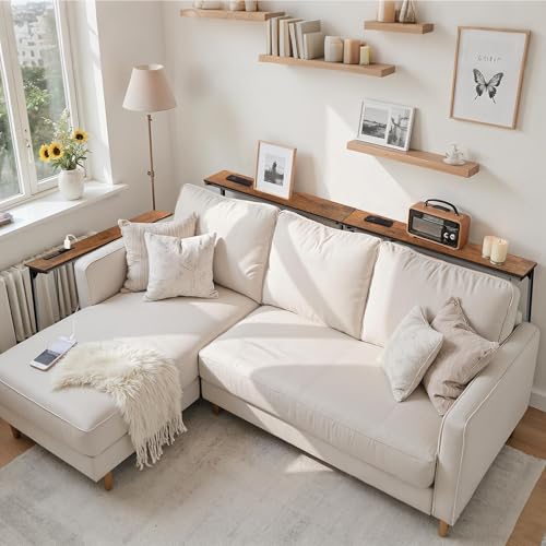 Keelian 78-Inch Adjustable Height Behind Couch Table with Outlets - Rustic Brown Sofa Console