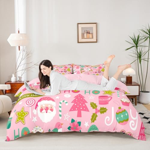 Erosebridal Multi 21 Pink Christmas Duvet Cover Set Full Size Kids & Adults