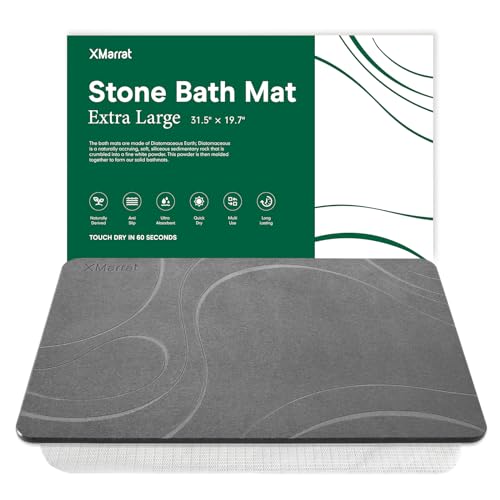 XMarrat Extra Large Dark Grey Diatomaceous Earth Bath Mat 31.5"x19.7" Eco-Friendly