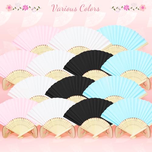 White Paper Hand Fans Pack of 50 - Folding Bamboo Wedding & Party Fans