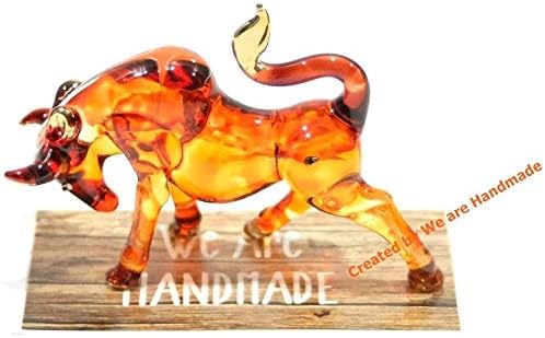Miniature Handmade Blown Glass Brown Bull Figurine - Unique Collectible Garden Decor