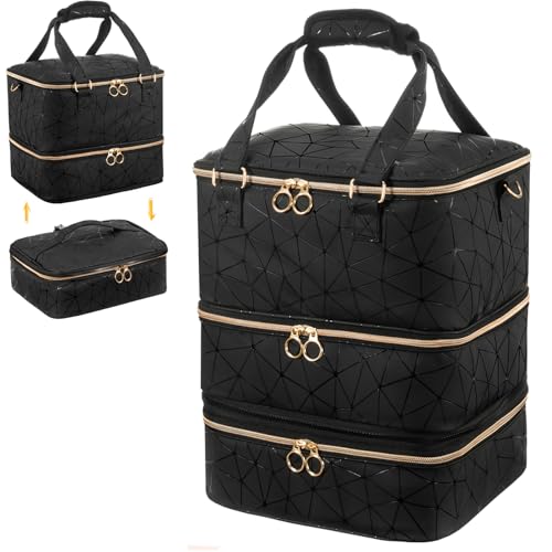 Large Capacity Nail Polish Organizer Bag Holds 84 Bottles with Handle - Black, XL 11x9.5x13 in