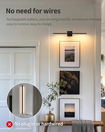 Black 23.6-Inch Cordless LED Wall Sconce Set of 2 - Touch Dimmable Modern Wall Lamps with Remote