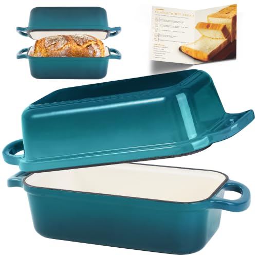 Teal Cast Iron Loaf Pan with Lid 9x5 Inch Bread Baking Pan - Articasting