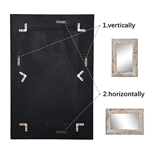 Distressed White Wall Mount Bathroom Mirror - Rustic Rectangle Frame, 36x24 inches
