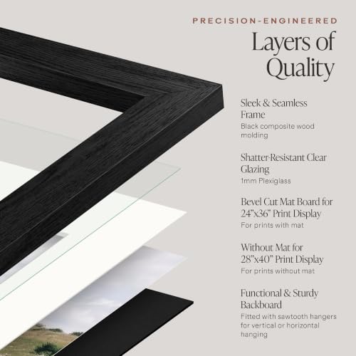 Americanflat 28x40 Black Poster Frame with Mat - Engineered Wood, Horizontal & Vertical Display