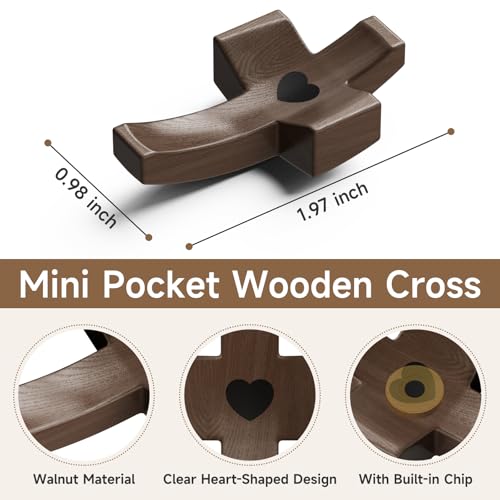 Walnut Wooden Cross Fidget - Touch to Read Bible Verse via Phone - Pocket Cross for Christians, Small Wooden Crosses for Baptism, Confirmation, Easter, Christmas