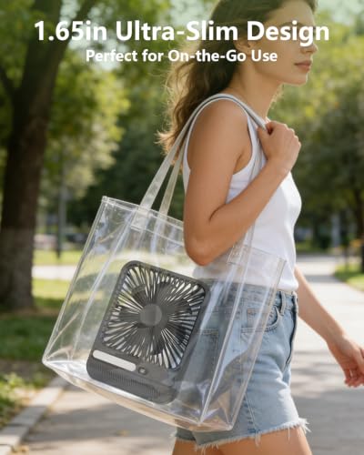 BIVBTP 8000mAh Portable Travel Fan - Classic Black, 7-inch Ultra-Thin Desk Fan with 28H Battery & Quiet Operation