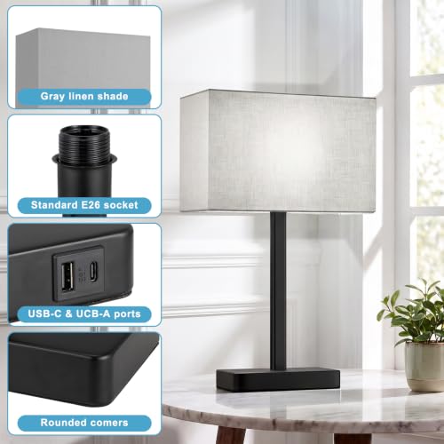 Touch Nightstand Lamps Set of 2 with USB Charging Gray & Black