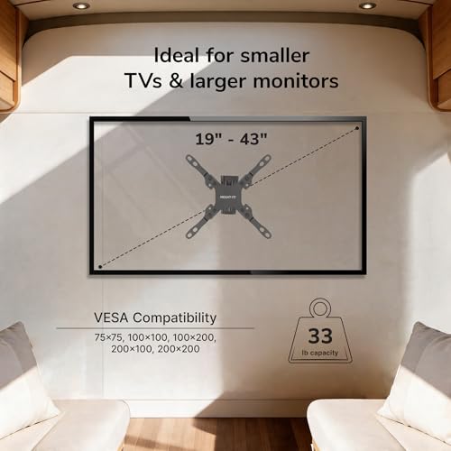 RV Wall Mount TV Bracket with Dual Plates Marine-Grade Aluminum Full Motion Tilt