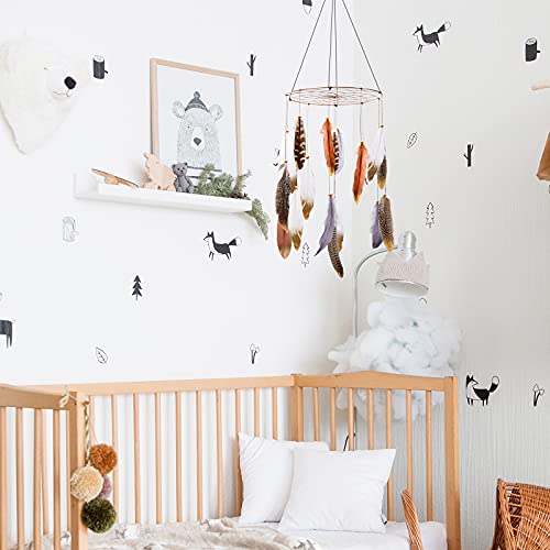 Boho Feather Baby Mobile for Crib, Bohemian Nursery Gender Neutral Hanging Decor, Large Dream Catcher Ornament Hanger Christmas Gift for Kids Girl Boy Ceiling Children Teen Bedroom Outdoor