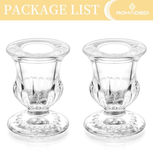 Romadedi Clear Glass Taper Candle Holders Pack of 2 - Sturdy, Elegant Decor
