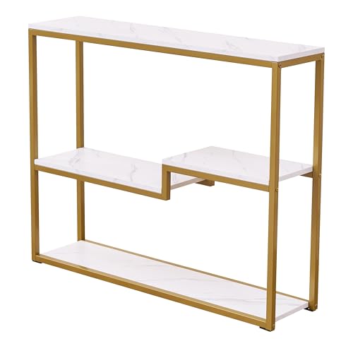 Faux Marble Console Table for Entryway - White Marble & Gold Frame, Modern Sofa Table, Space-Saving Design, 38 Inch Wide, Variation: White Marble / Multilayer