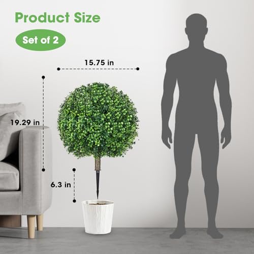 Artificial Boxwood Topiary Outdoor Plants 25.6 Inches - 2 Pack, Realistic Bushes for Garden & Patio