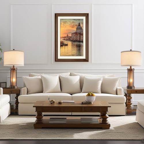 Set of 2 Rustic Farmhouse Table Lamps with USB Charging Ports - Brown