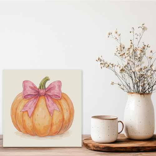 Pink Bows Fall Pumpkin Decor Fall Room Table Decor Sign Decorations for Room Living Room Bathroom Bedroom Kitchen Desk Thanksgiving Decorations