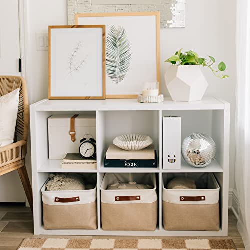 Beige Extra Large Storage Baskets 16x12.5in 3-Pack for Shelves - OrganiHaus