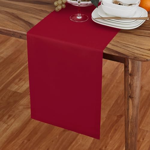 Solino Home Red Cotton Linen Table Runner 14x72 Inches - Handmade Dining Decor